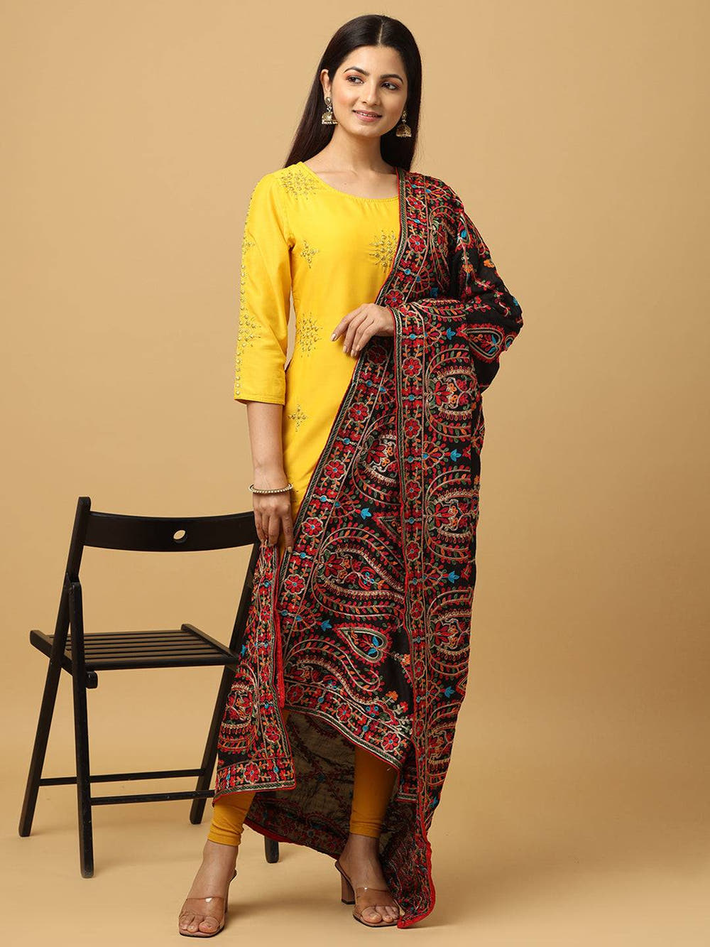 Black Geometric Zigzag Pashmina Dupatta