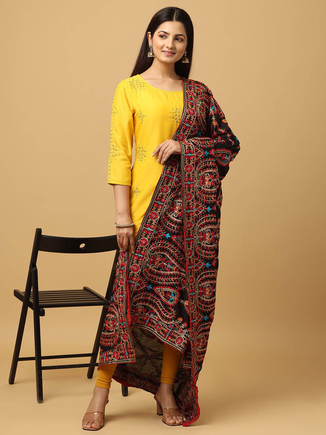Black Geometric Zigzag Pashmina Dupatta