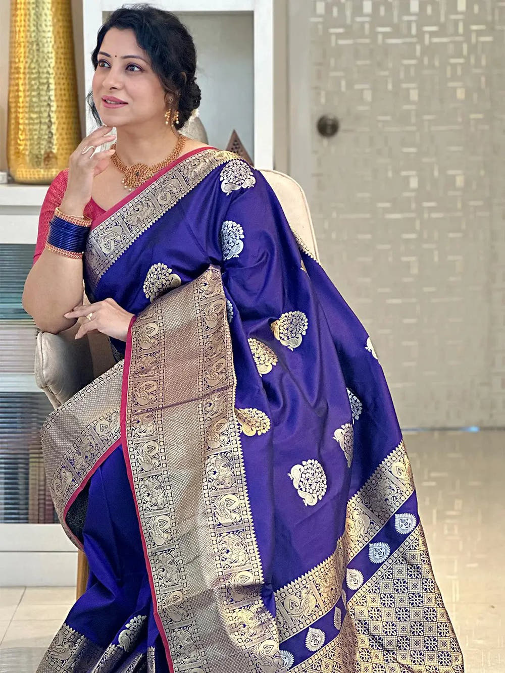 Purple Banarasi Silk Kanchi Zari Weaving Saree