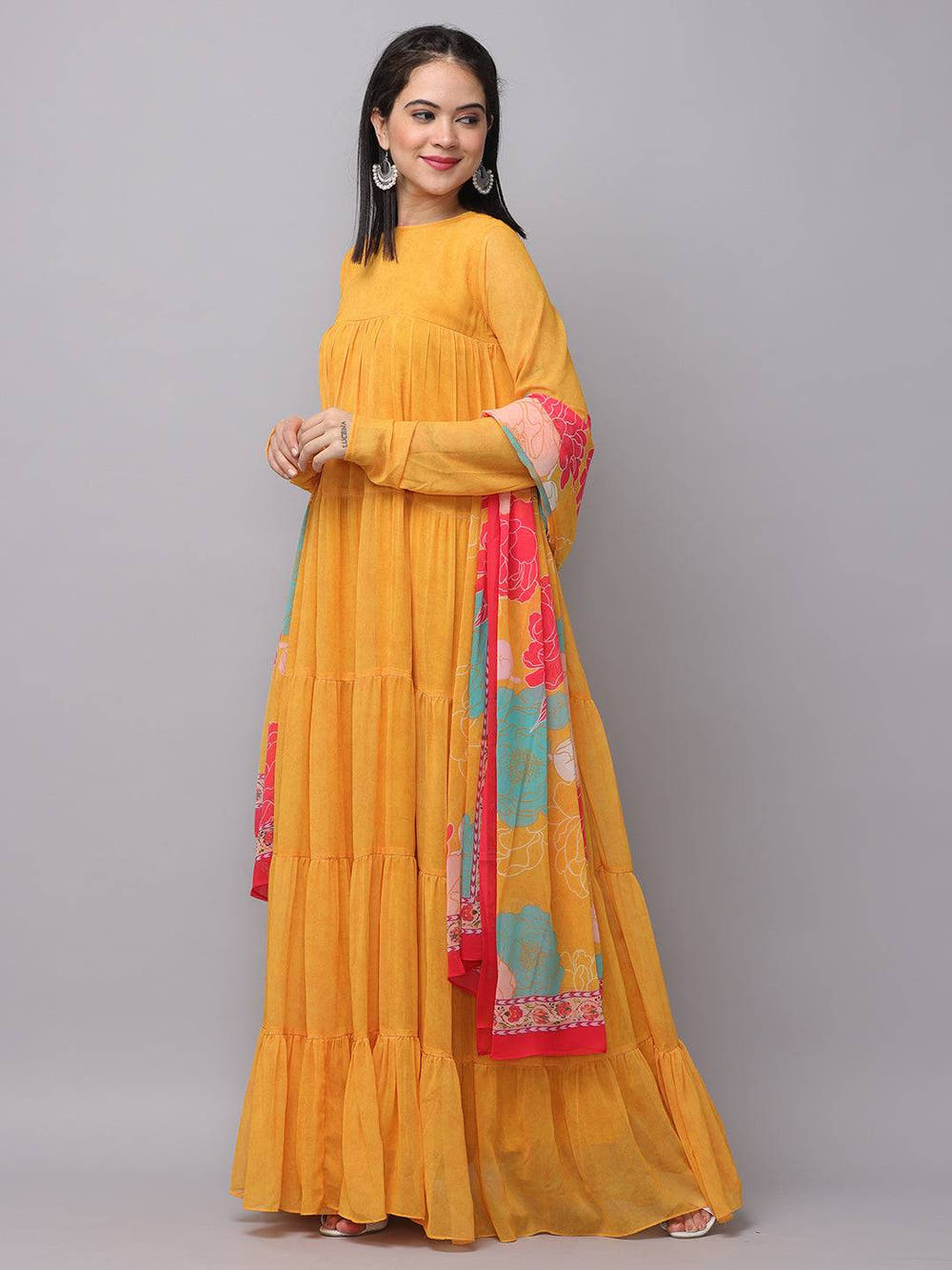 Sunlit Mustard Flared Long Dress