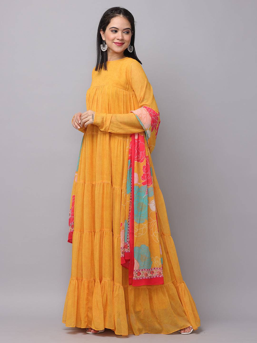 Sunlit Mustard Flared Long Dress