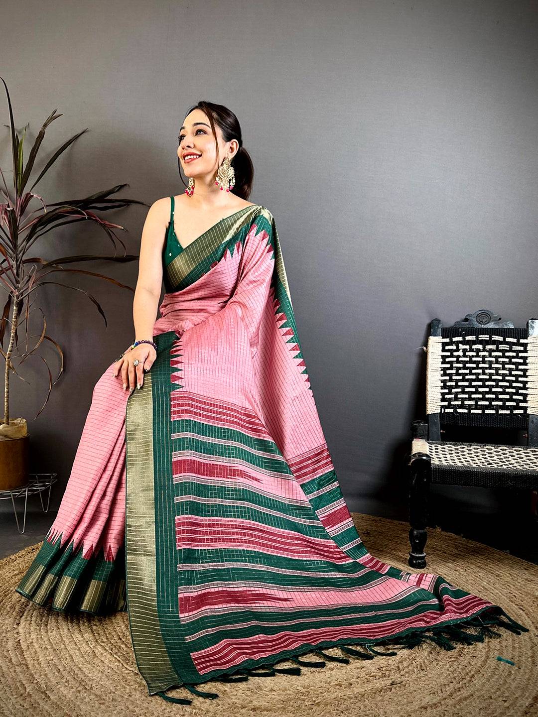 Stylish Black Zari Checks Designer Saree