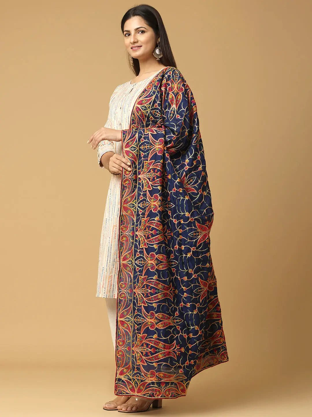 Navy Rust Dense Paisley Pashmina Dupatta