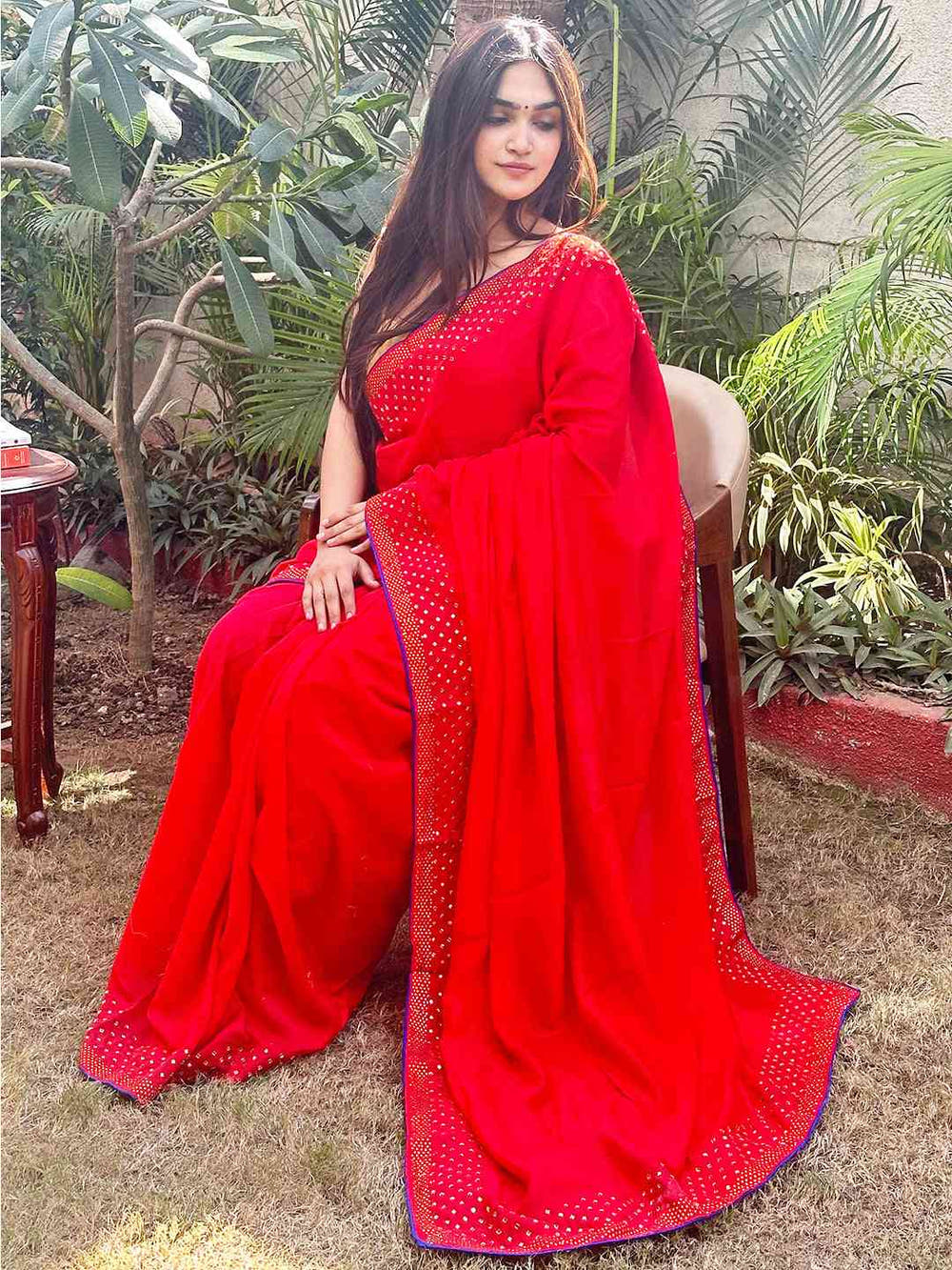 Red Colour Vichitra Silk Saree
