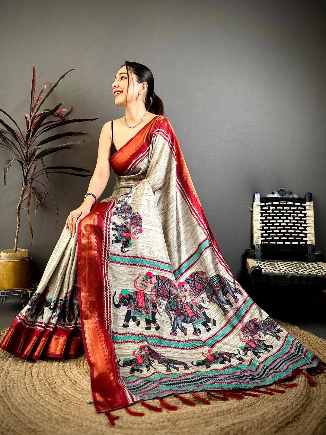 Classic Block Print Dola Silk Saree