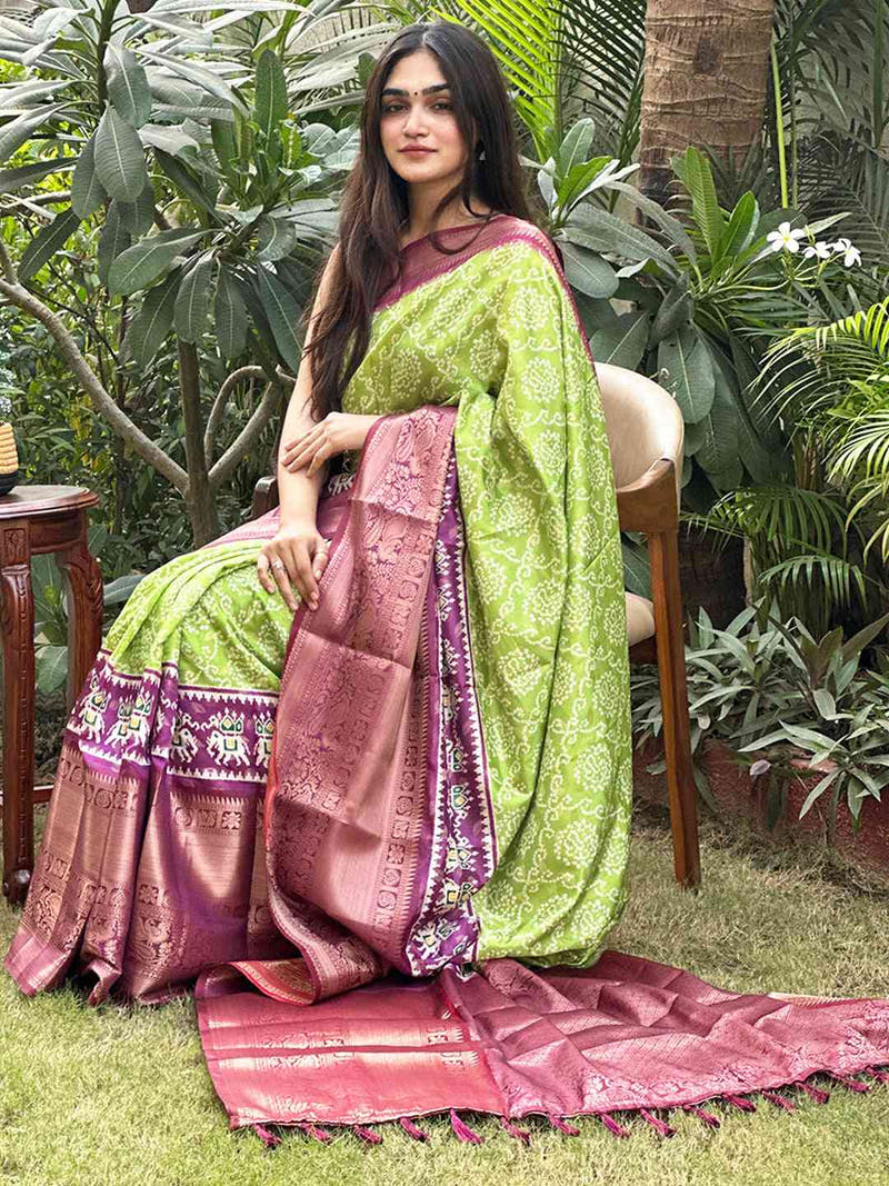 Soft Silk Bandhej Digital Printed Saree