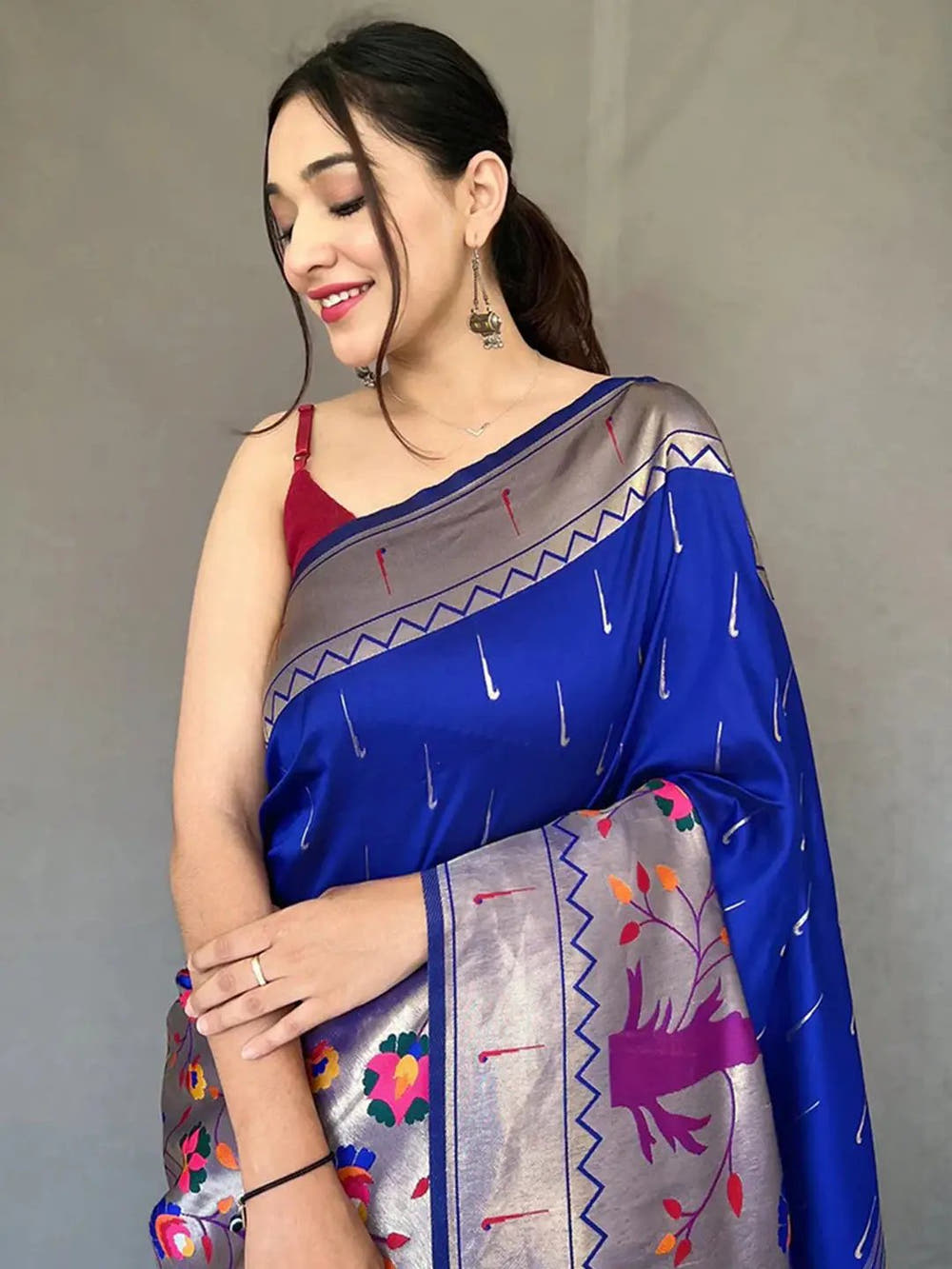 Royal Blue Paithani Big Border Zari Woven Saree