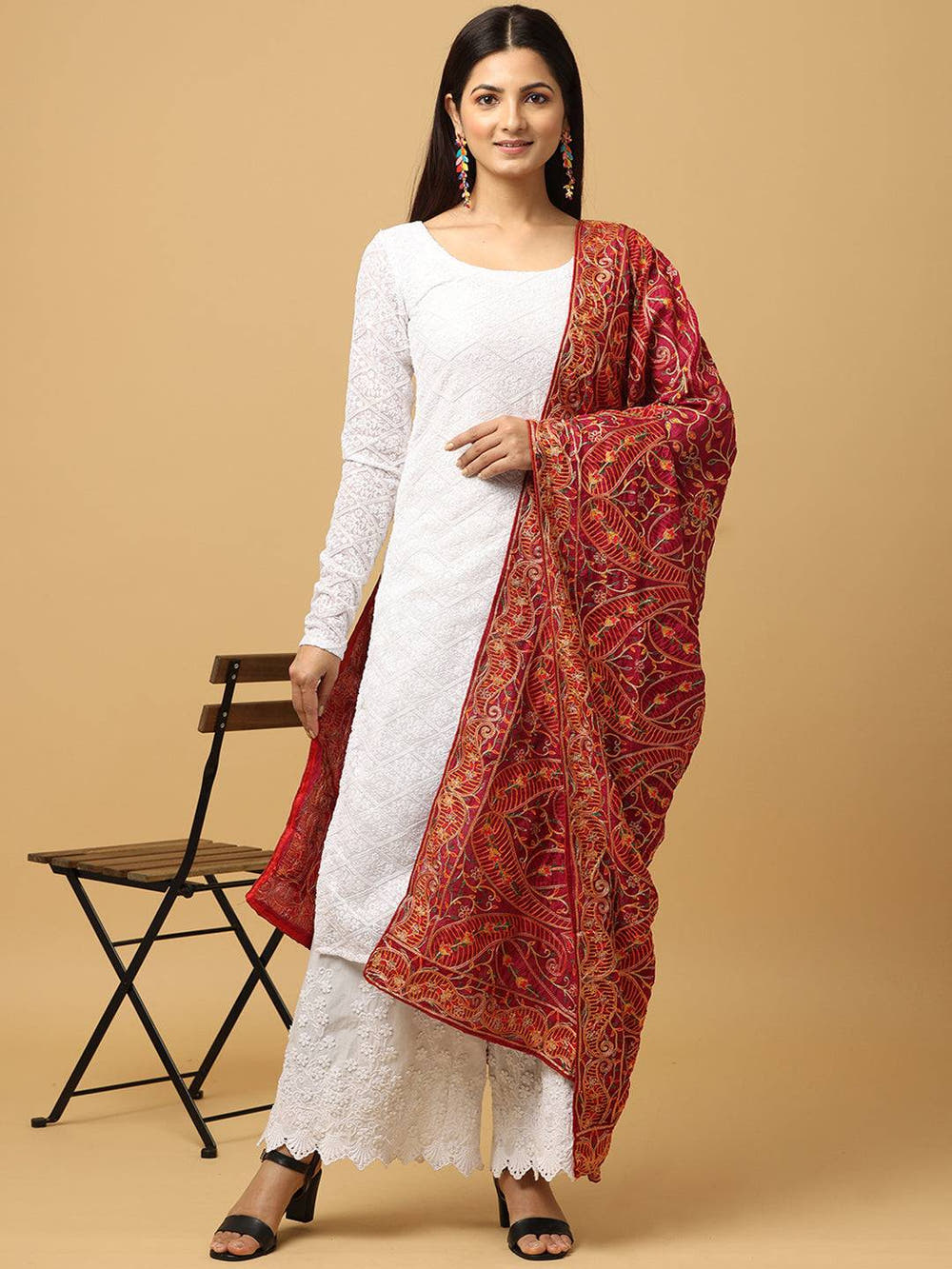 Wine Dense Paisley Pashmina Dupatta