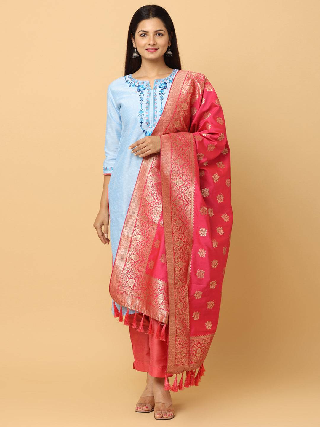 Silk Blend Woven Rani Colour Design Dupatta