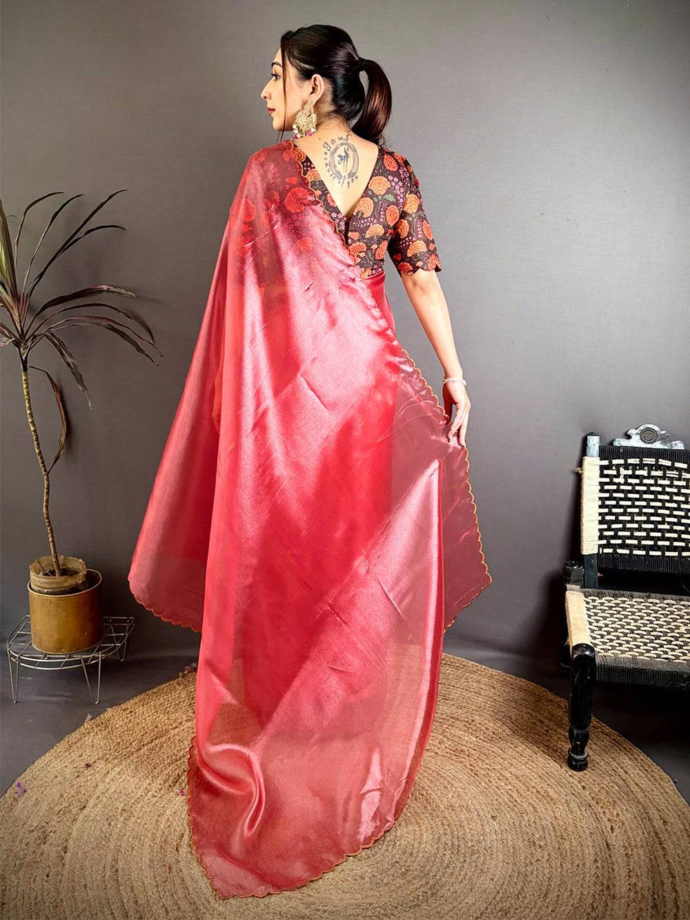 Glass Silk Embroidered Cutwork Saree