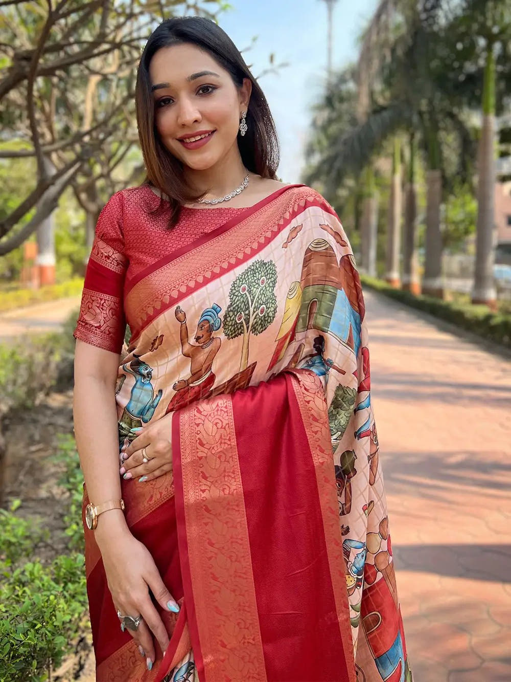 Peach Colour Double Border Chex Weaving Banarasi Soft Silk Saree