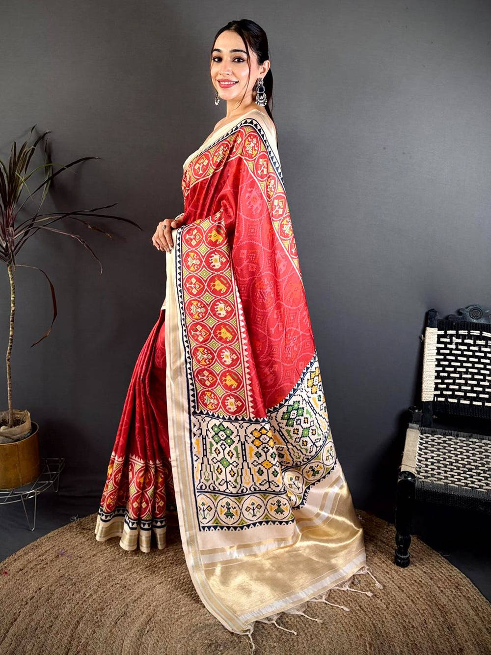 Red Patola Panel Kanchi Silk Saree