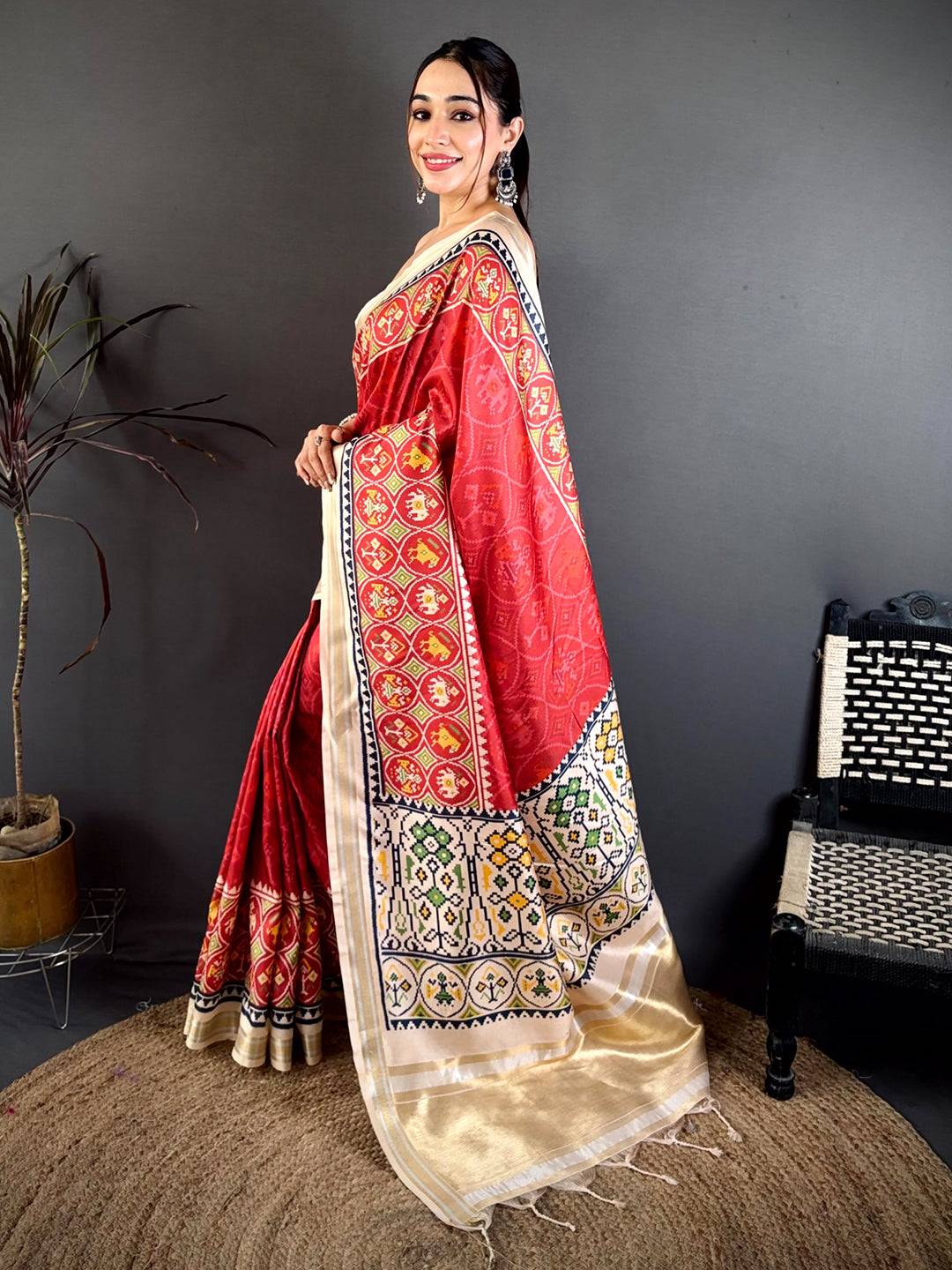 Red Patola Panel Kanchi Silk Saree