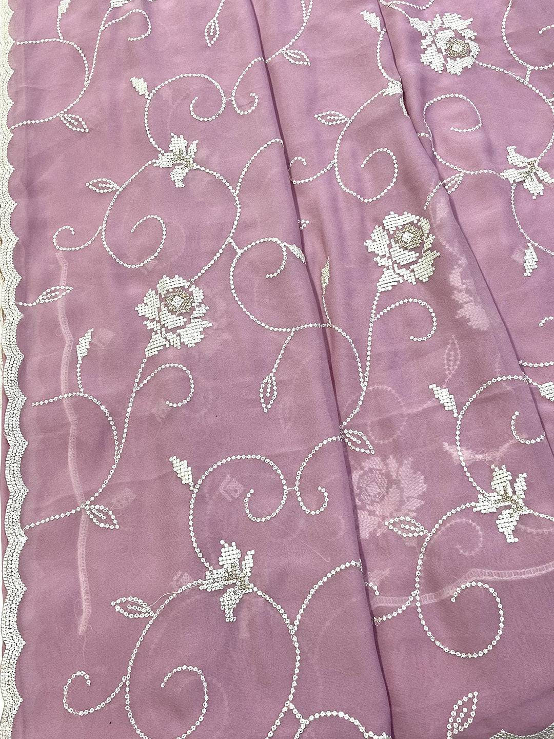 Lavender Georgette Sequin Embroidery Saree