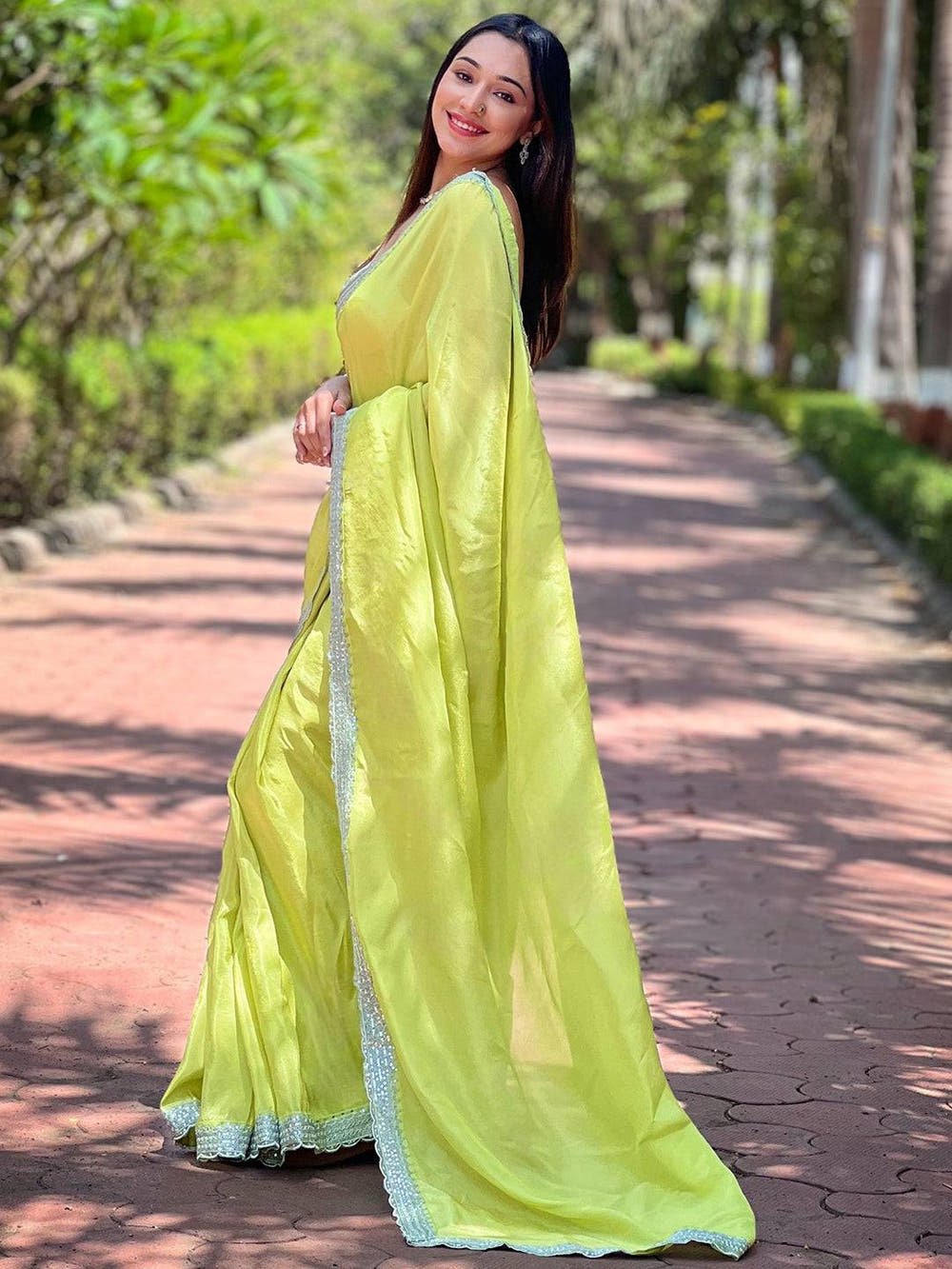Carnation Green Pure Viscose Dyed Saree