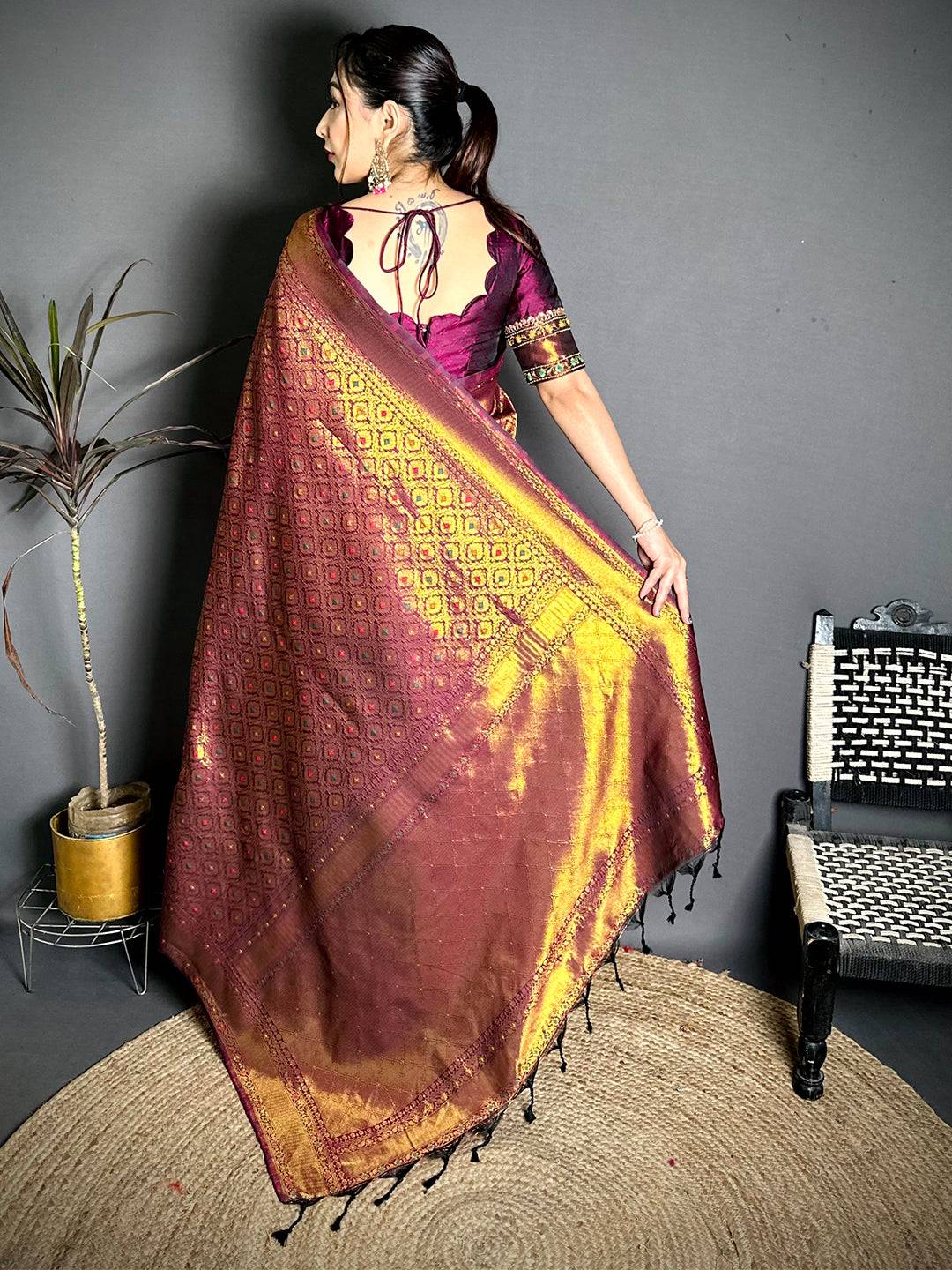 Classic Soft Silk Geometric Woven Saree