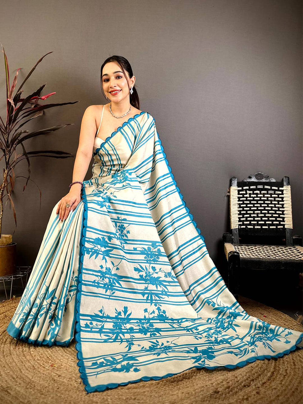 Graceful Tussar Cutwork Floral Saree