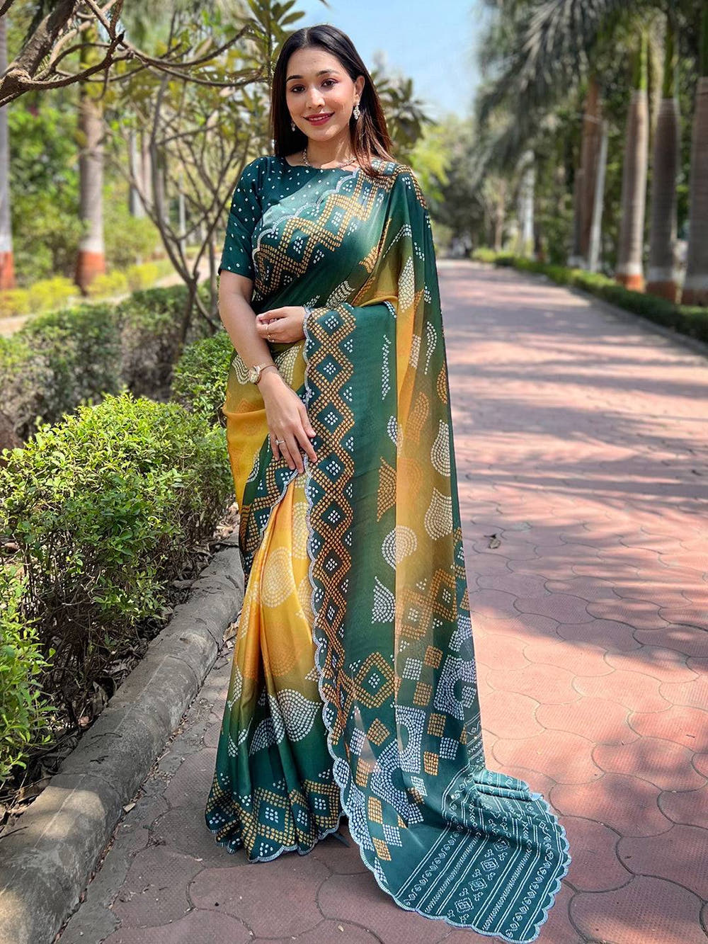 Yellow Ombre Bandhej Georgette Silk Saree