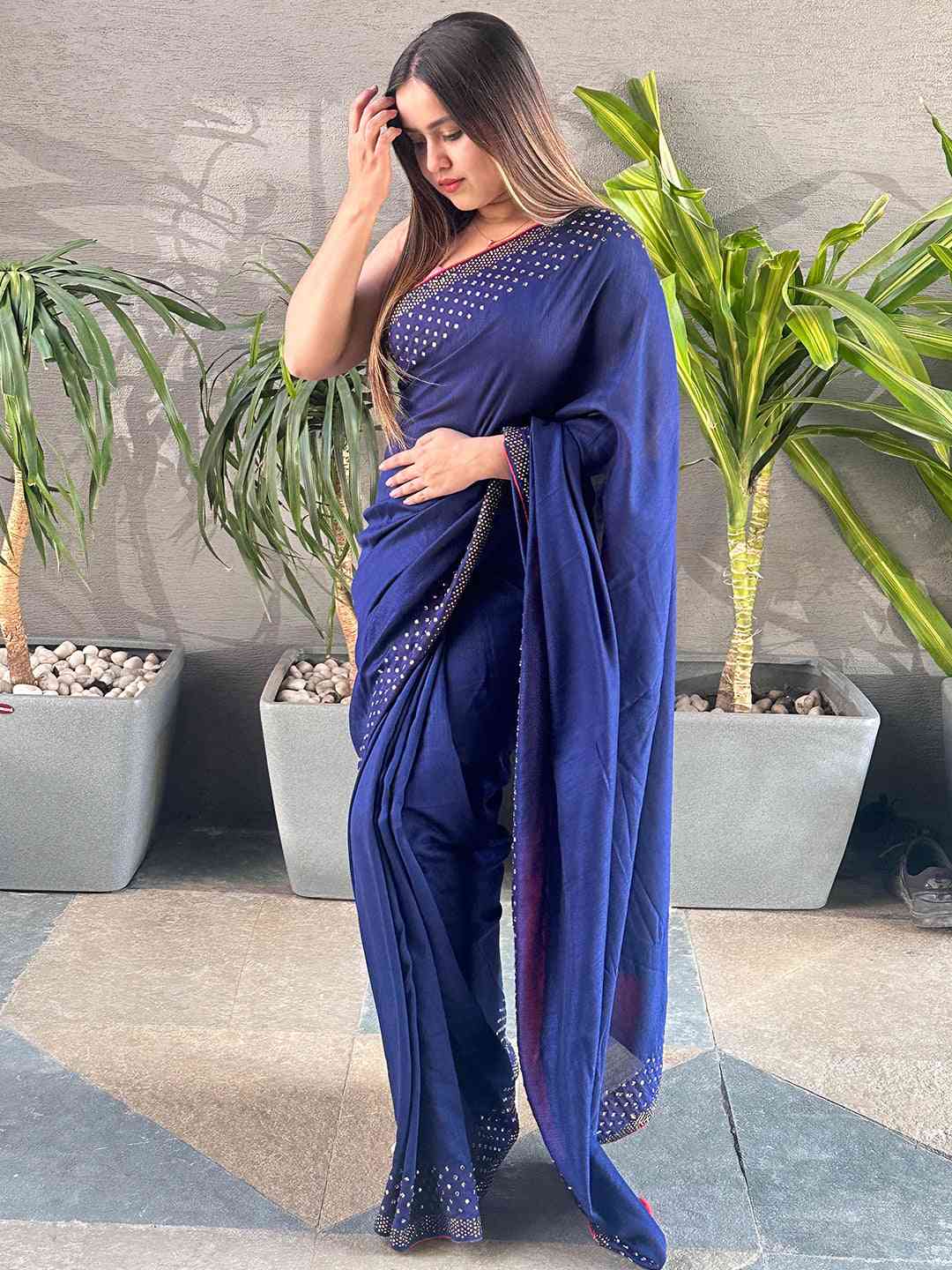 Radiant Navy Colour Vichitra Silk Saree