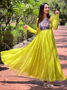 Pea Green Bandhej Dress