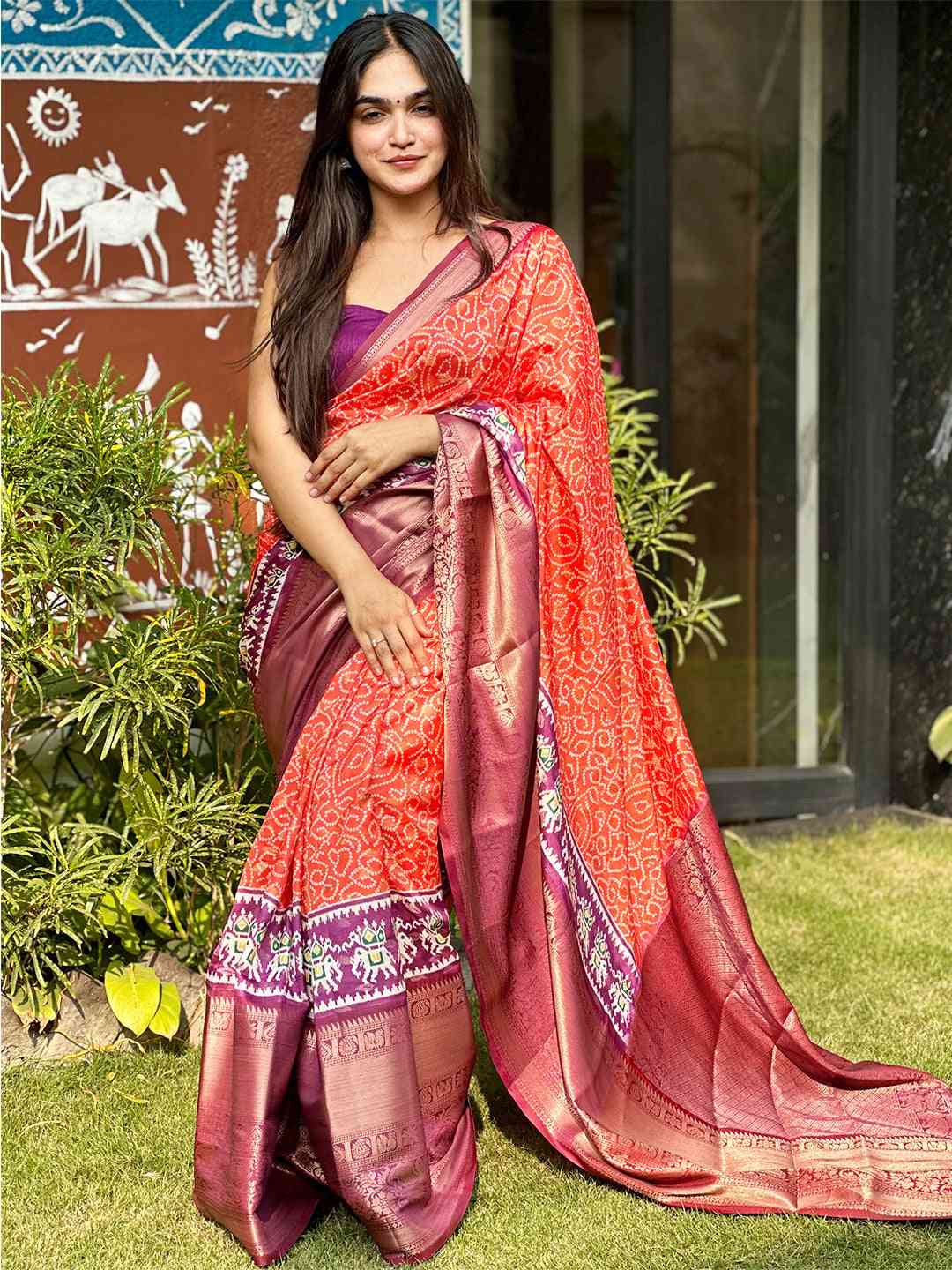 Soft Silk Bandhej Digital Printed Saree