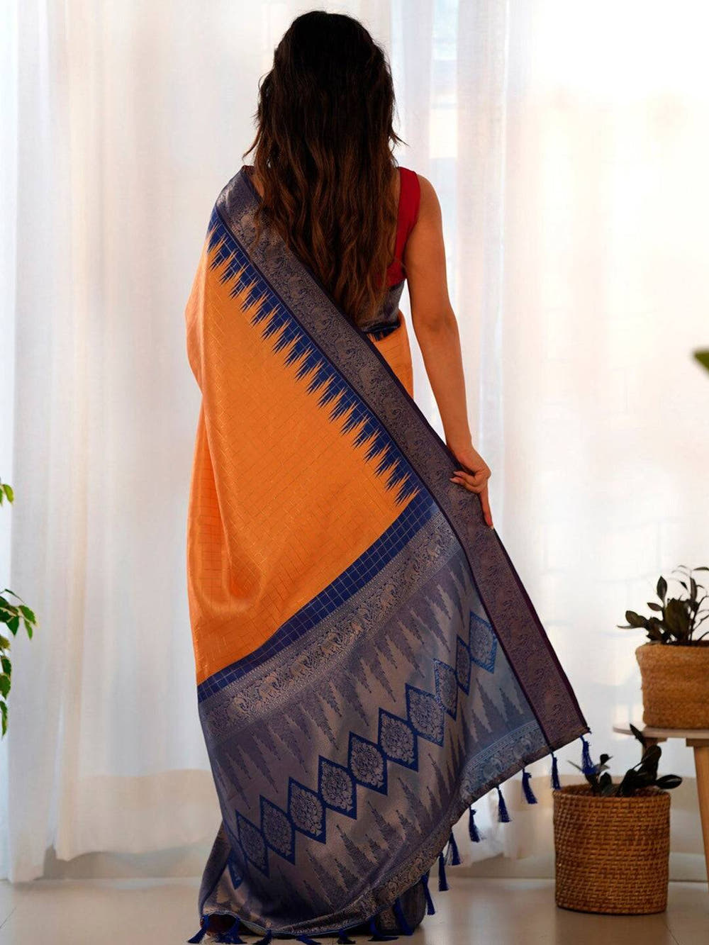 Orange Colour Banarasi Soft Silk Gadwal Pattu Zari Weaving Party Wear Saree