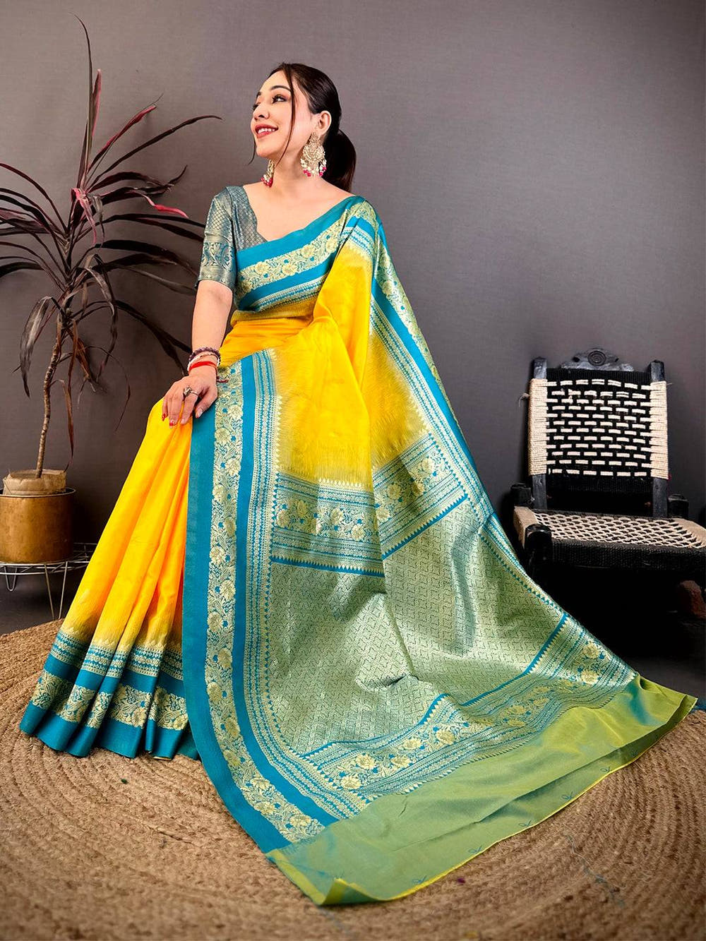 Gold Zari Woven Yellow Soft Silk Saree