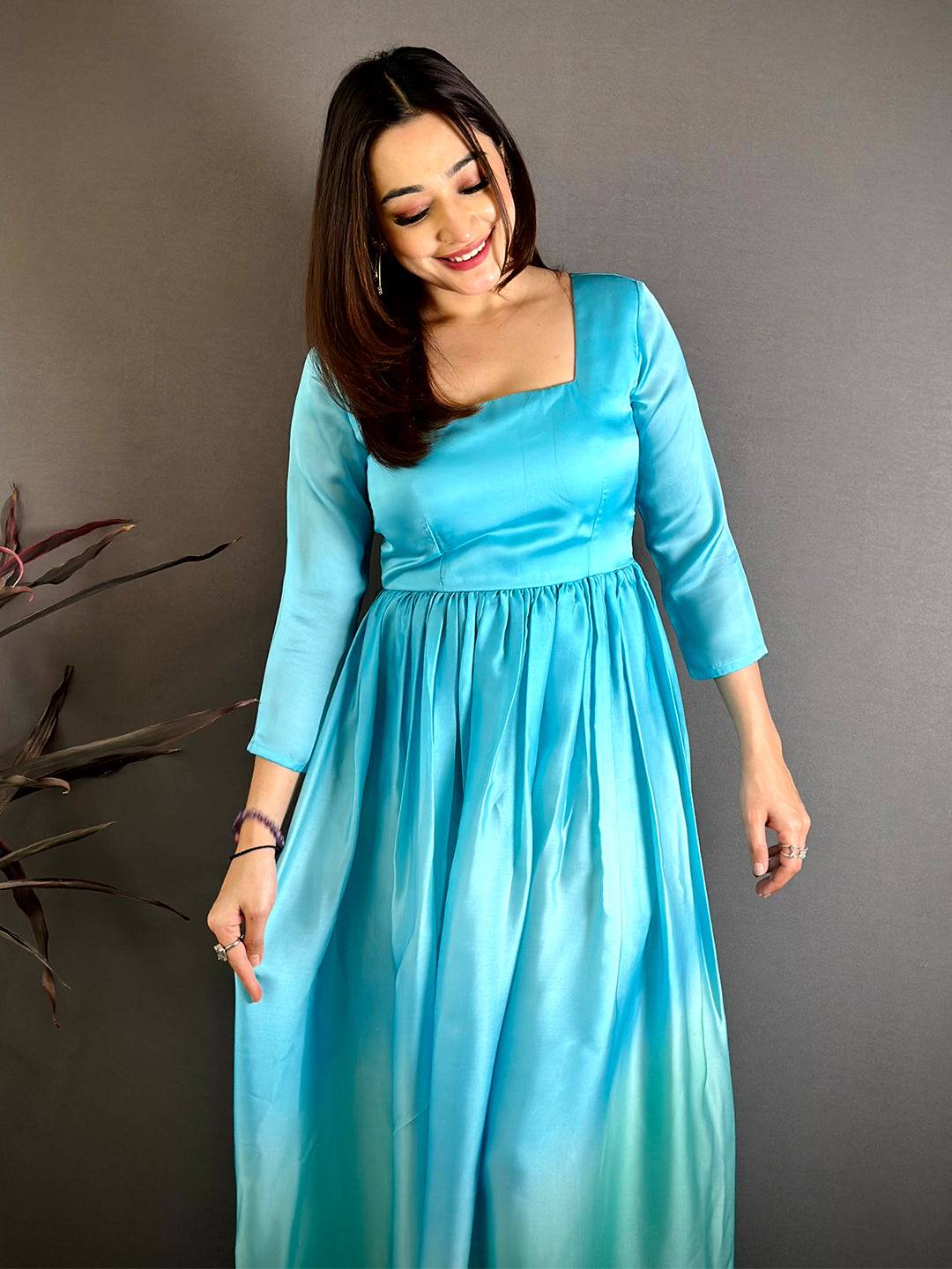 Royal Square Neck  Satin  Dress