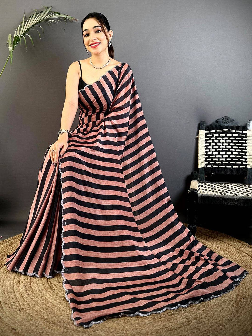 Radiance Soft Chiffon Striped Print Saree