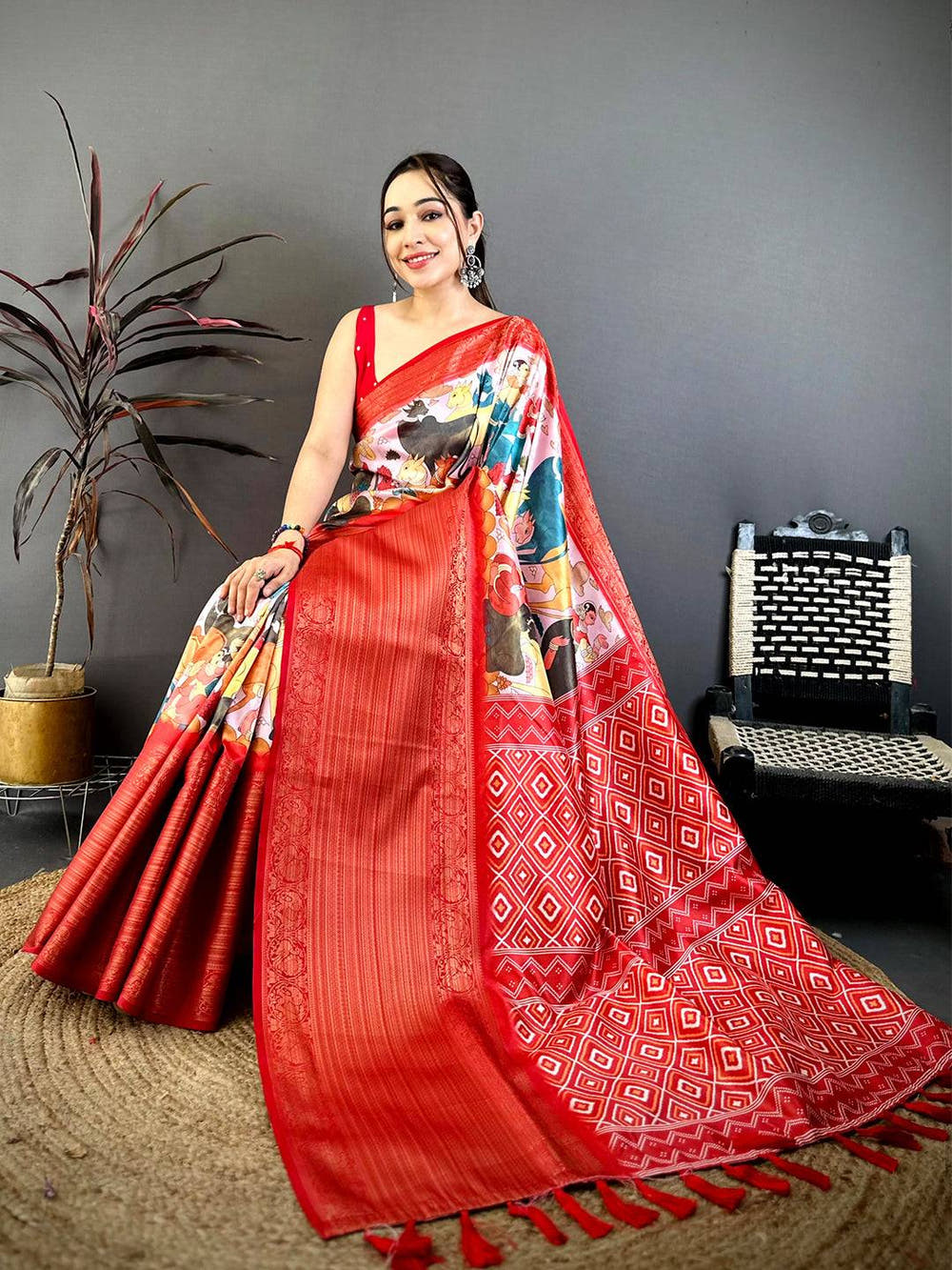 Regal Soft Silk Pichwai Print Kanchi Zari Saree