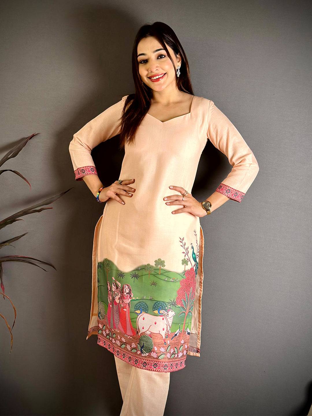 Pichwai  Diamond  Neck   Kurti