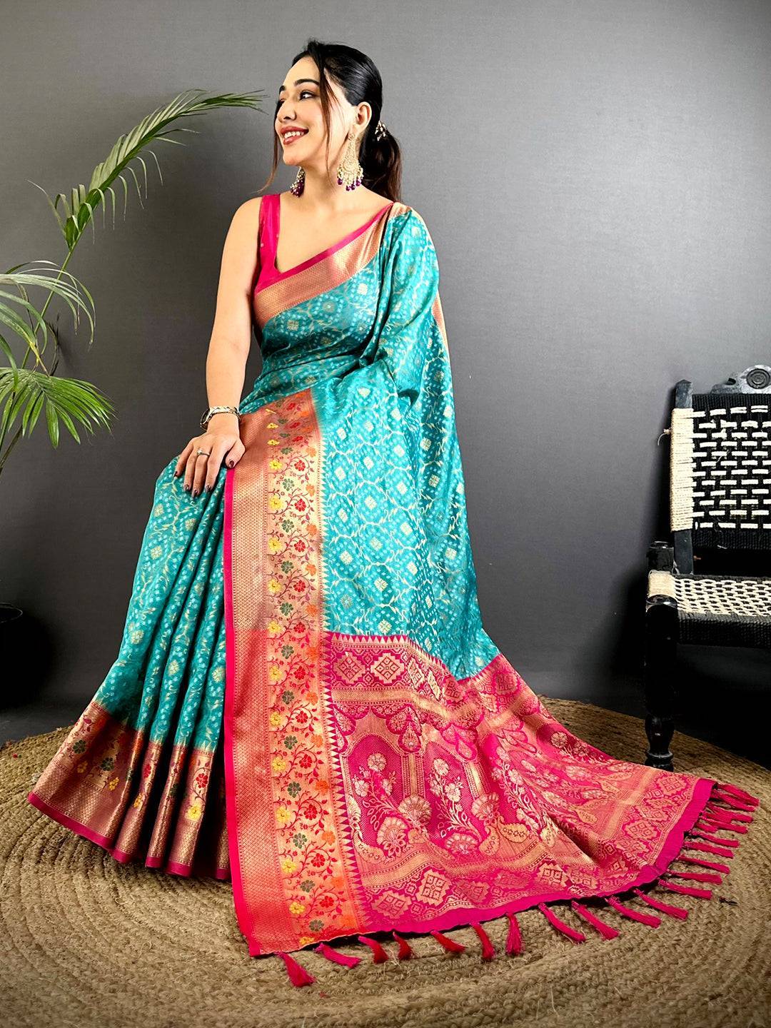 Rama Banarasi Minakari Katan Silk Saree