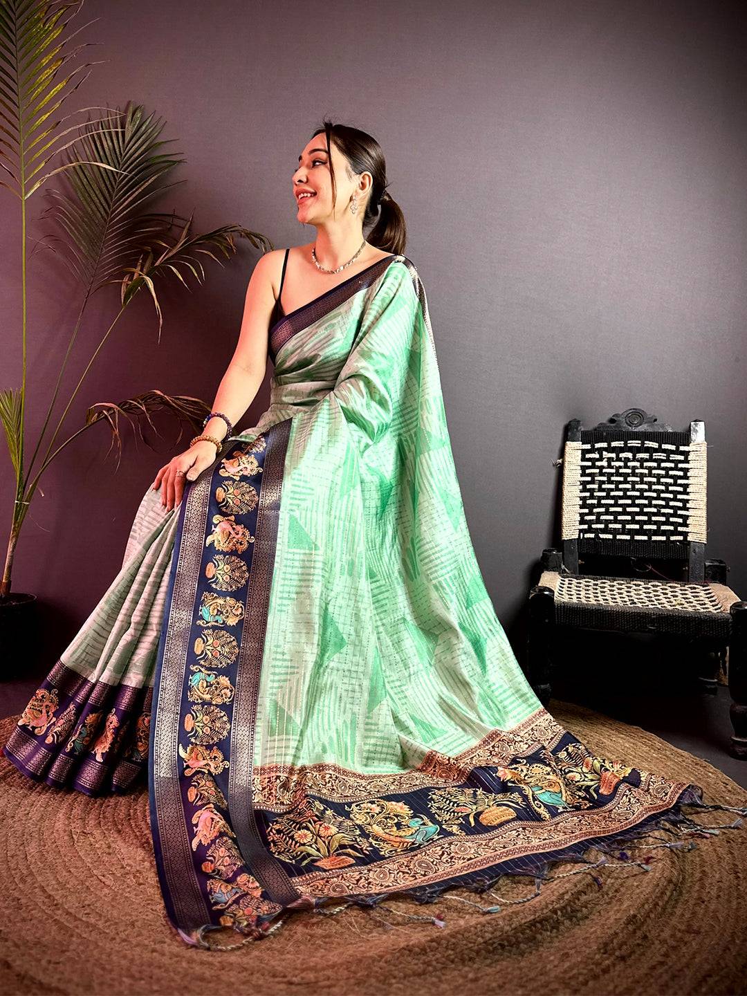 Regal Tanjore Geometric Semi Silk Saree