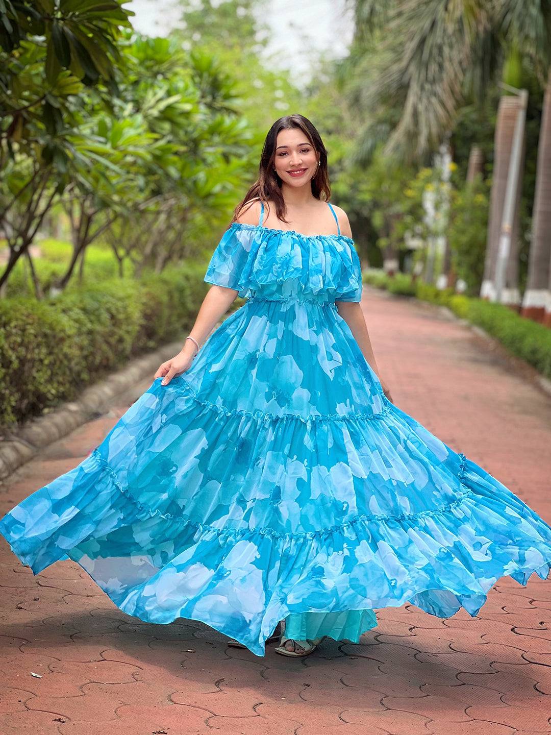 Sky Mist Floral Maxi Dress
