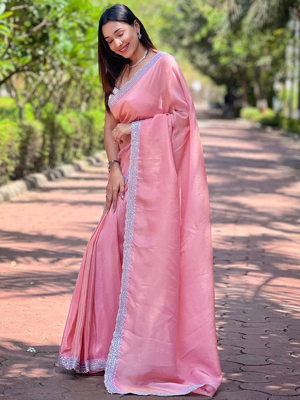 Christa Pink Pure Viscose Dyed Saree