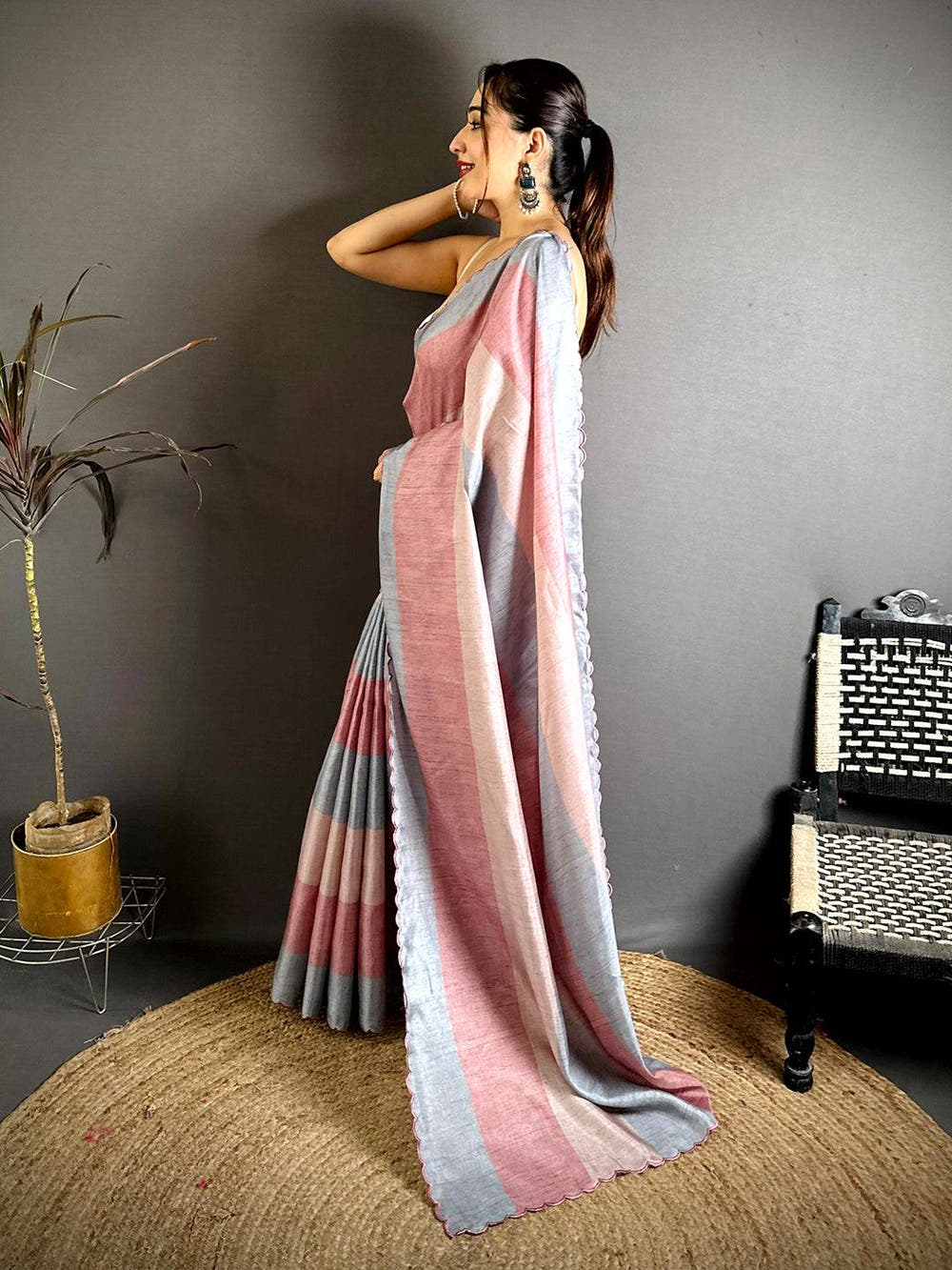 Tradition Striped Digital Print Tussar Saree