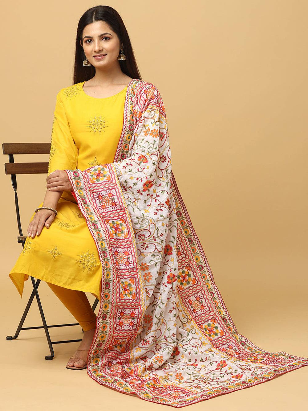 Ivory Pink Fine Floral Pashmina Dupatta