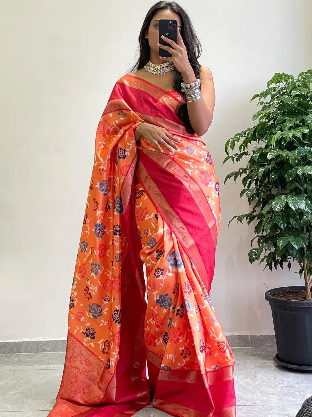 Attractive Soft Silk Gadwal Border Pochampally Print Saree