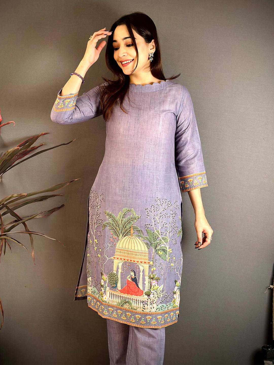 Mughal  Print  Boat  Neck  Kurti
