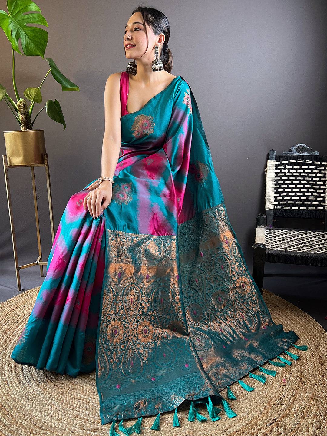 Rani Tussar Silk Ikkat Weaving Saree