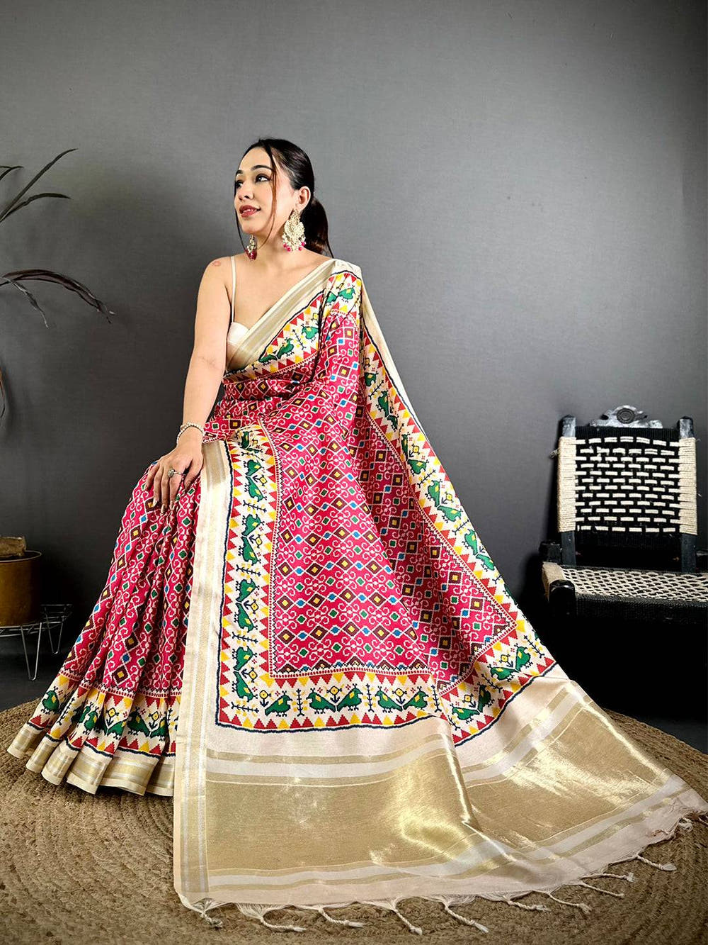 Pink Soft Kanchi Silk Patola Weave Saree