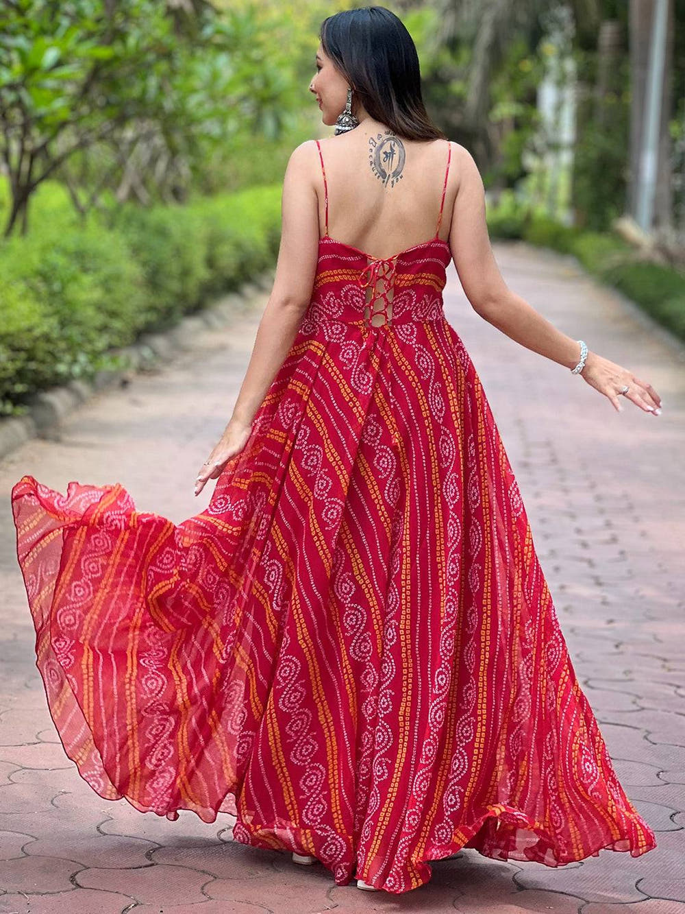 Rose Red Long Printed Dress