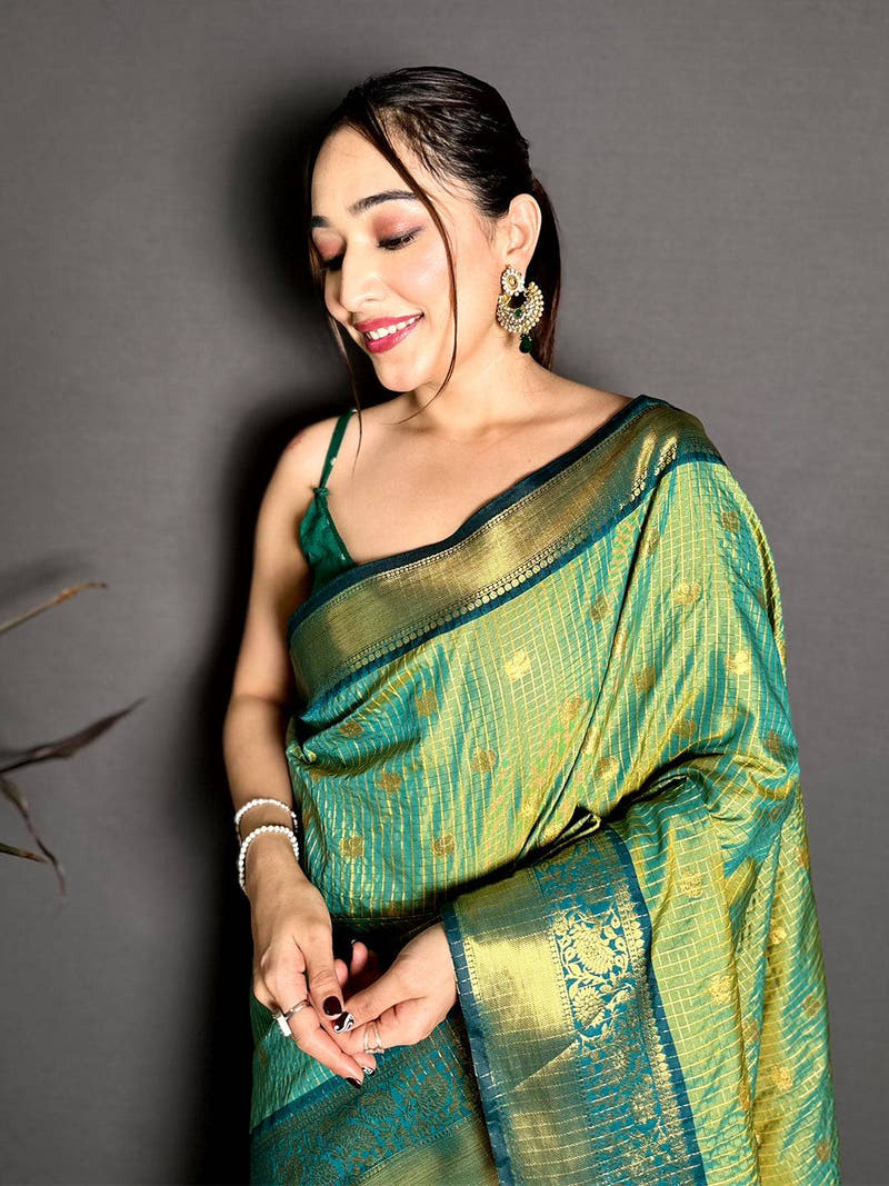 Classic Self Gold Zari Chex Chitpallu Saree