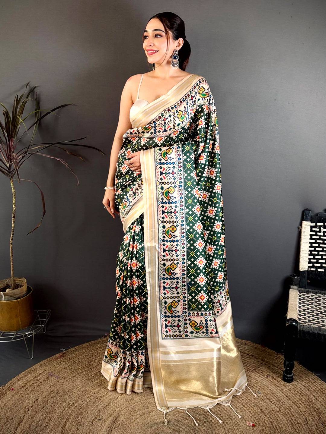 Dark Green Allover Patola Kanchi Saree