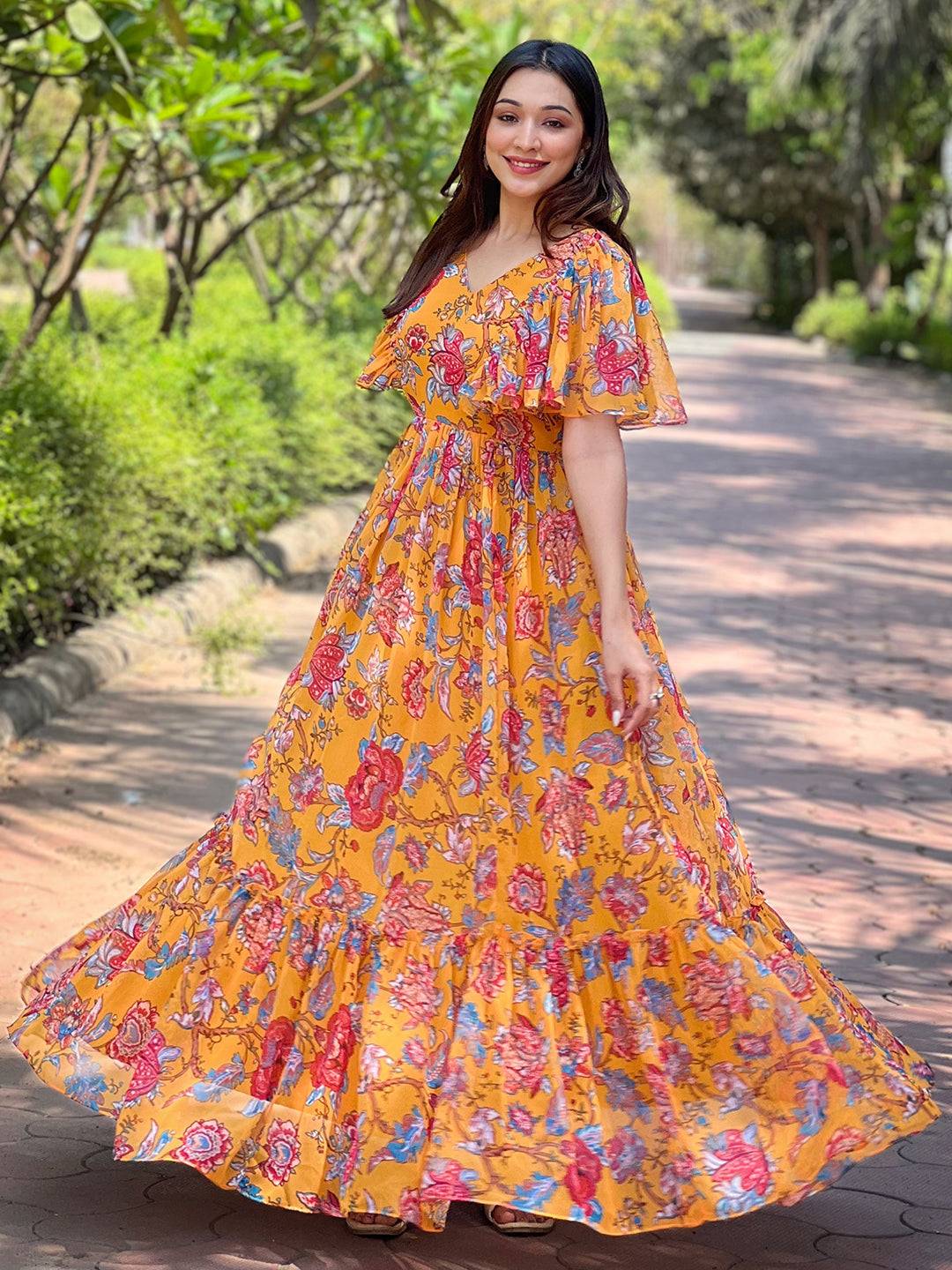 Honey Yellow Chints Flower Dress