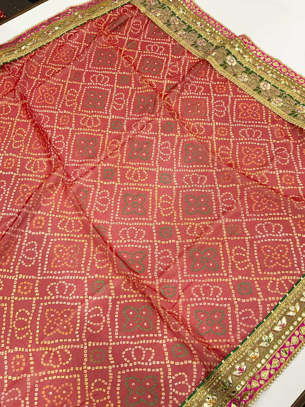 Golden Bandhej Chinnon Chiffon Saree