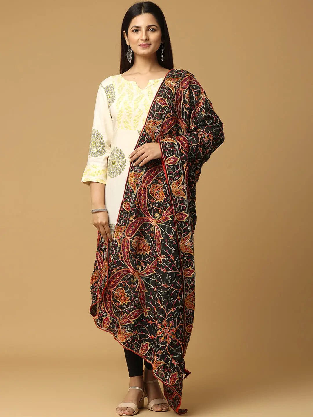 Black Brown Rust Paisley Pashmina Dupatta