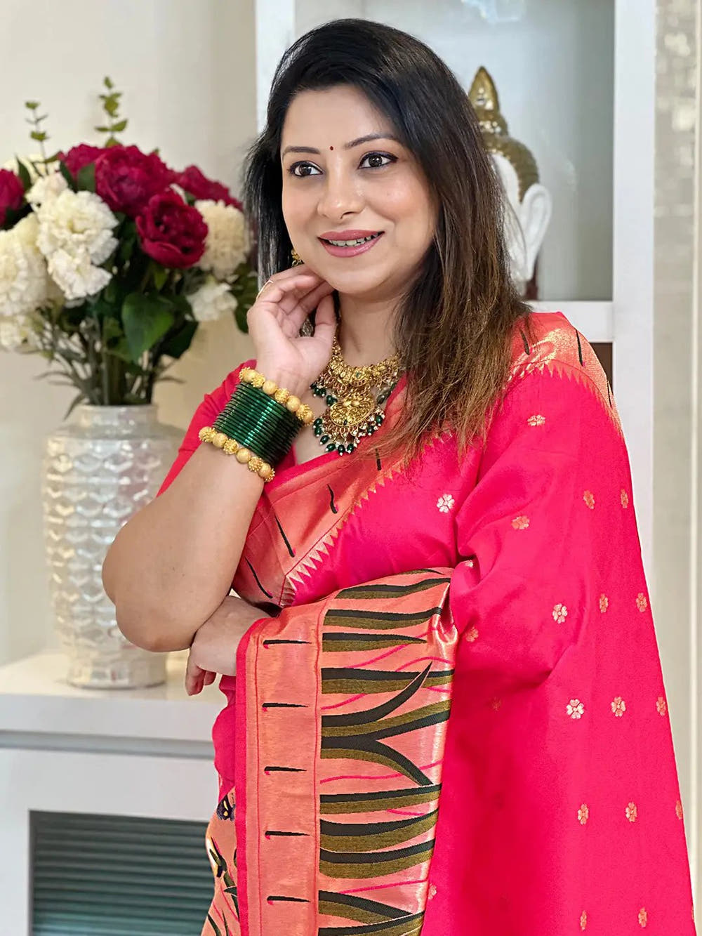 Pink Colour Paithani Silk Saree With Tassel