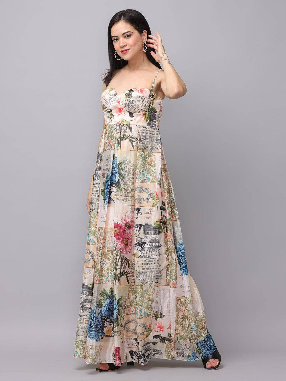 Sweetheart Neck Multi Color Dress