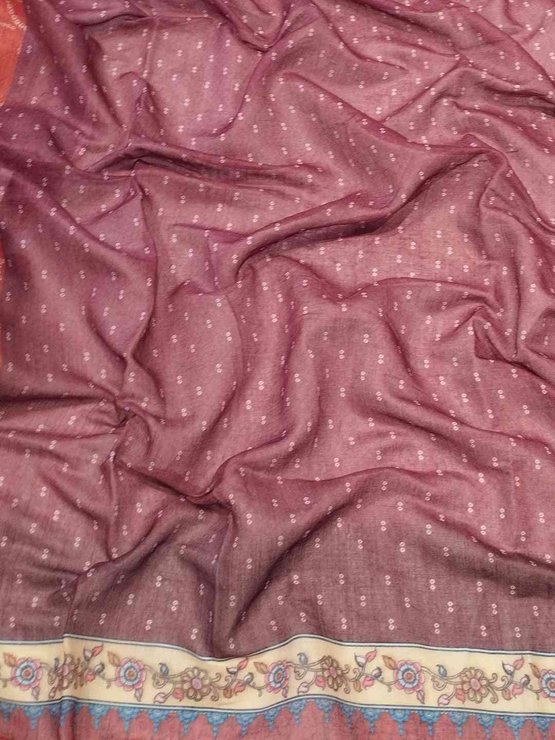 Red Colour Design Linen Saree with Bandhej and kalamkari Digital Print